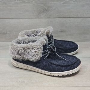 Hey Dude Women Cozy Britt Navy Fur-Lined Ankle Boots Shoes Sz 9